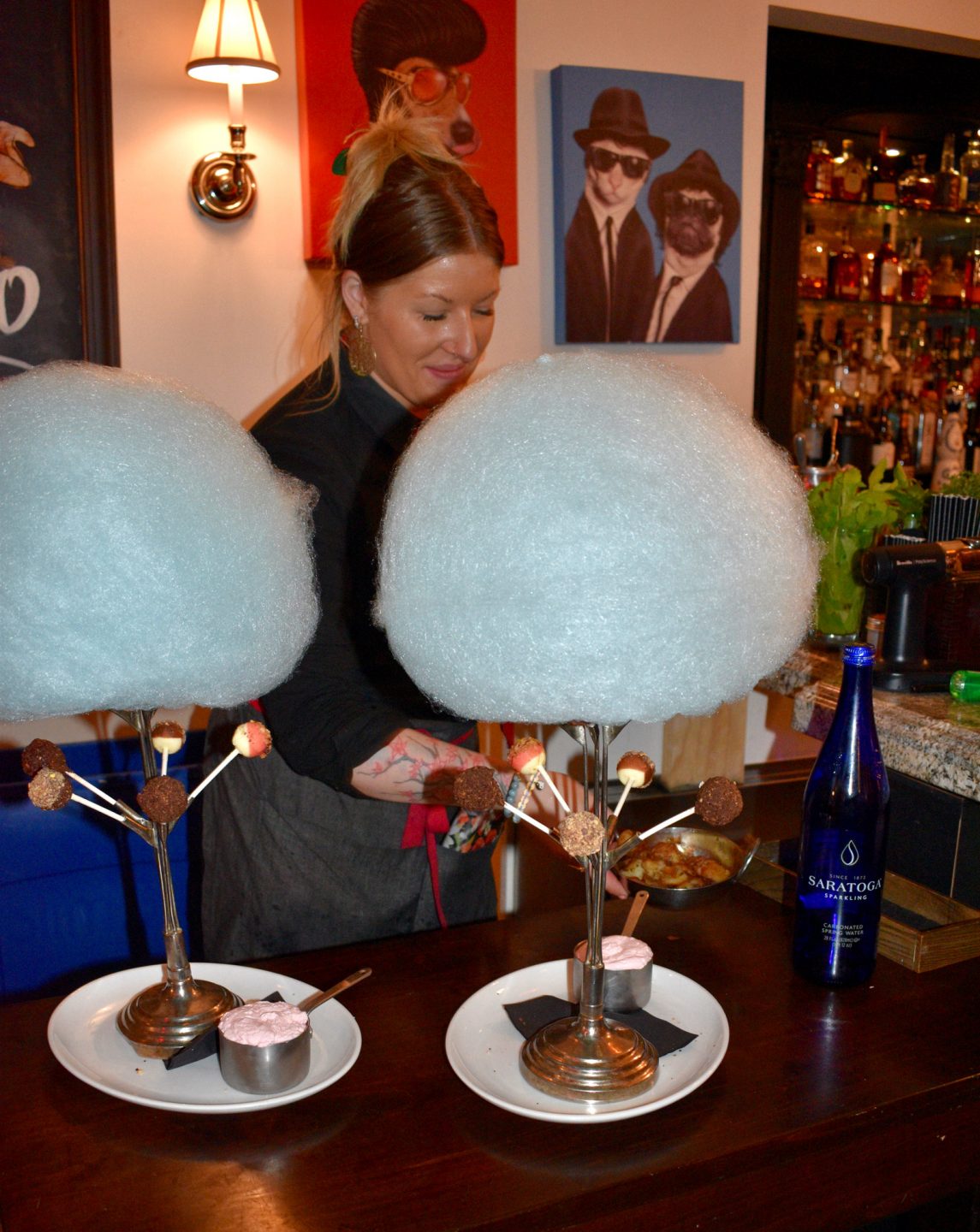 Cotton candy being served for dessert